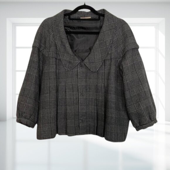 Donna Karan DKNY Plaid Wool Blend Pleated Swing Coat – Chic Cropped Academia - Picture 2 of 11